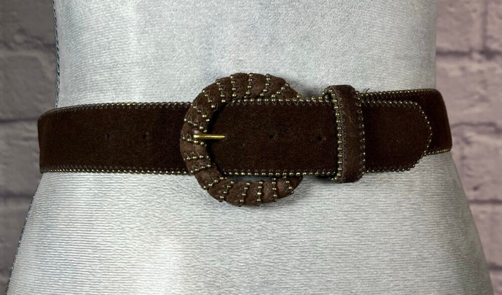 Vintage Suede Belt with Antique Gold Beaded Details